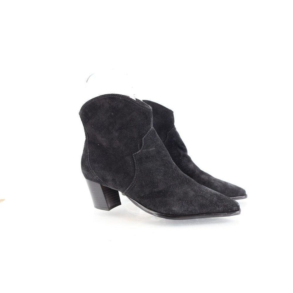 Bernardo Frisco Black Suede Ankle Boots Block Heel Western Bootie Women Size 8